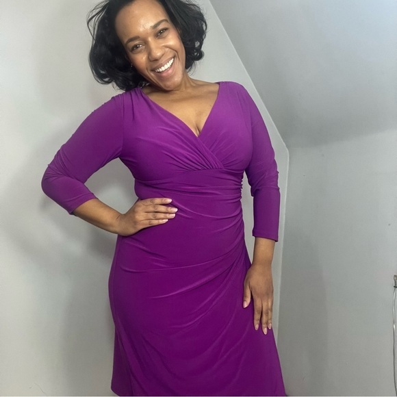 Lauren Ralph Lauren Dresses & Skirts - Ralph Lauren purple bodycon dress faux wrap midi classic everyday business comfy